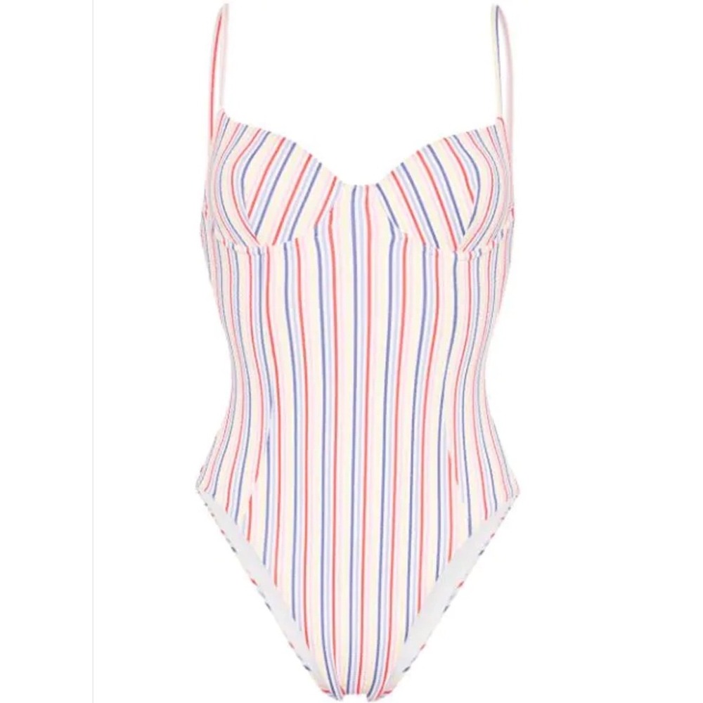 Onia Isabella Striped One Piece Swimsuit Underwire Multi Color Seersucker Large